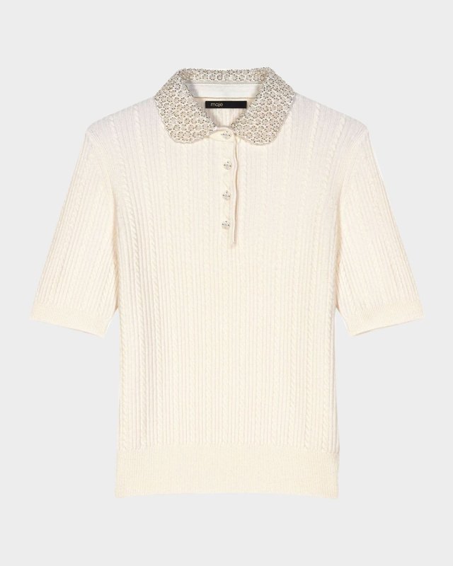 Minia Cable-Knit Polo Sweater